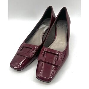 Circa Joan & David Patent Leather Buckle Flats Burgundy Square Toe Career Sz 8.5